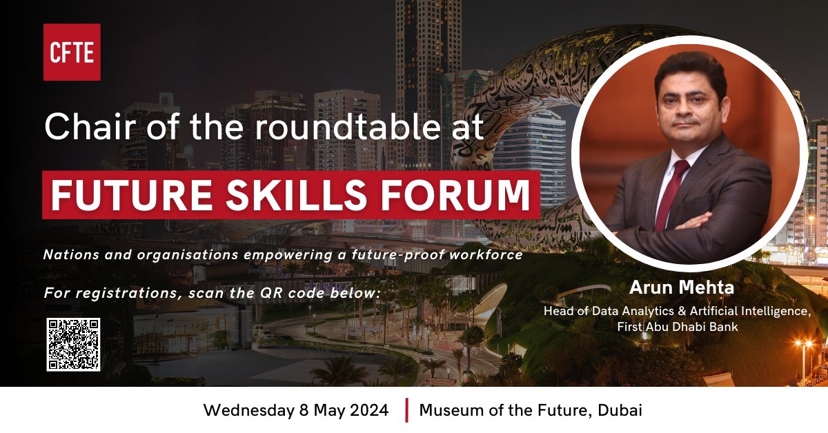 We are delighted to announce that Arun Mehta, First Abu Dhabi Bank (FAB) will chair the 'Creating the Workforce of Tomorrow' roundtable at the Future Skills Forum 2024 in Dubai! 💥 Request an invitation now 👉 lnkd.in/dR4kynEH #FutureSkillsForum