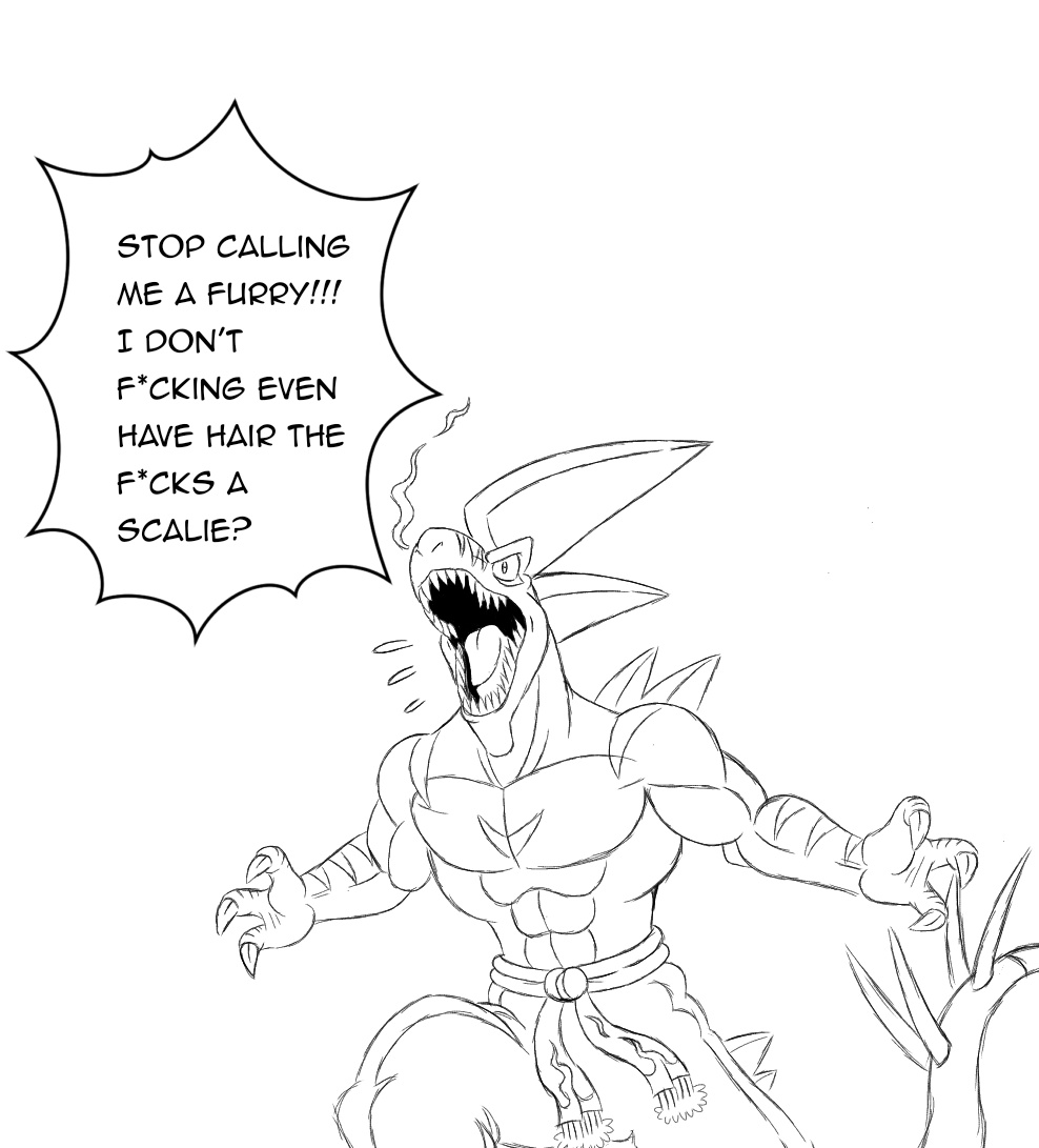 Okay I know slash is a anthropomorphic Dinosaur but if we're talking about canon slash he probably wouldn't even know what a furry is lmfao let alone a scalie so this would be his canon reaction XD