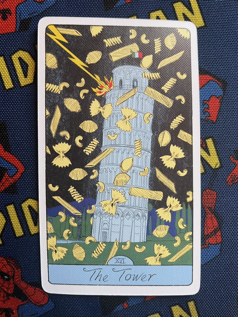 Back to one of my favourites for our #CardOfTheDay today - the #PastaTarot! And we have #TheTower…

The Tower is generally a sign that something sudden and dramatic is about to happen. 🧵

#tarot #tarotcards #tarotcard #tower #pasta #cotd #tcotd #tarotcardoftheday