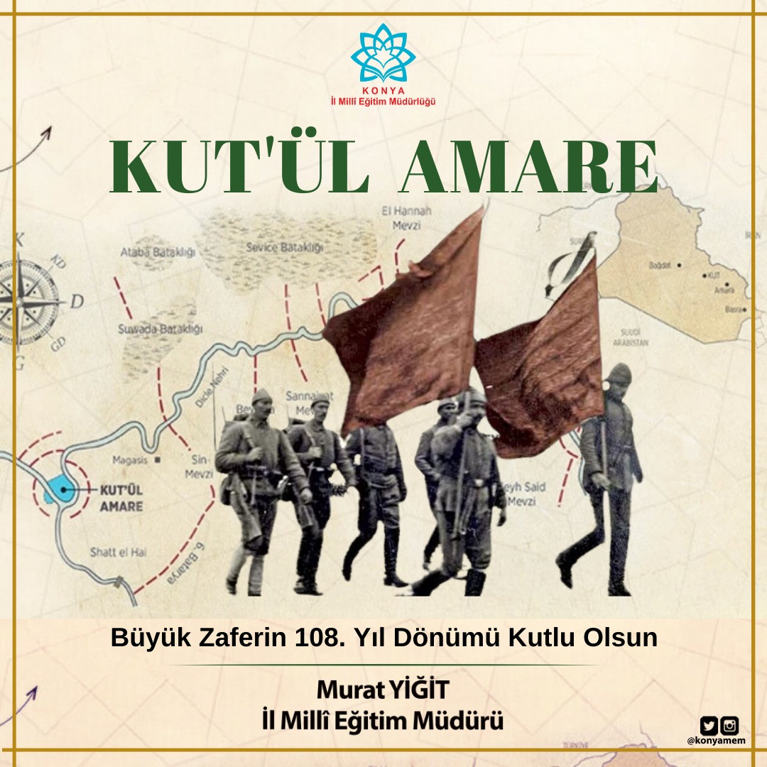 Kahraman ordumuzun emperyalist güçlere karşı yazmış olduğu en büyük destanlardan biri olan Kut'ül Amare Zaferinde şehadet şerbetini içen tüm şehitlerimizi rahmetle anıyoruz. @tcmeb @Yusuf__Tekin @gokhanmurat1