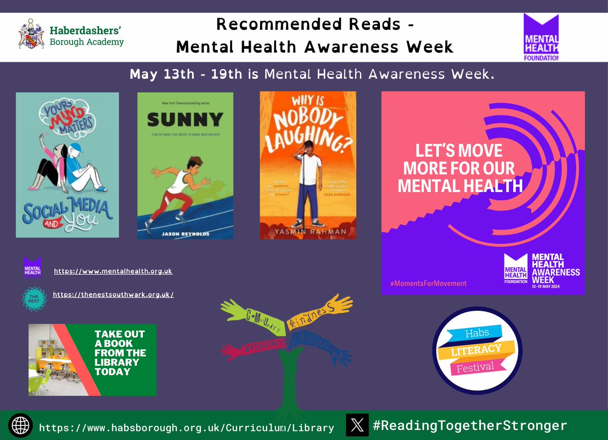 Let's move more for our mental health #MomentsForMovement there are lots of books available in the library to support a variety of mental health conditions. Here are some recommended reads for Mental Health Awareness Week. If you require support our welfare team are here for you.