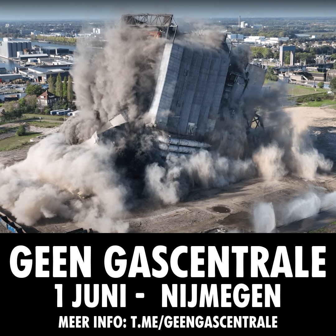 GEEN GASCENTRALE! ACTIE, zat.1 juni, 12 uur, Nijmegen. Gemeente, provincie & ministerie willen een nieuwe gascentrale en tot 2040 fossiel stoken ondanks breed verzet van Nijmeegse burgers en landelijke milieuorganisaties. Meer info: t.me/geengascentrale