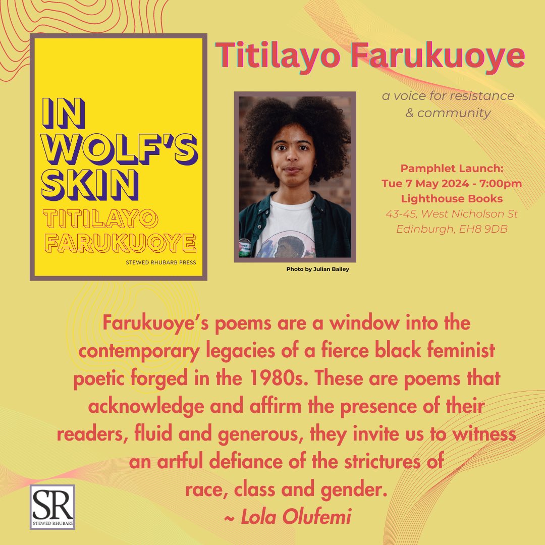 📣 STEWED LAUNCH 🥳 🐺 Titilayo Farukuoye 🐺 🟡 In Wolf’s Skin w/ support from Etzali Hernández & Brenda Vengesa 🗓️07.05.24 🕖7pm 📖Lighthouse Books lighthousebookshop.com/events/launchi… @TitilayoGLA Photocredit: Julian Bailey @_julianbailey