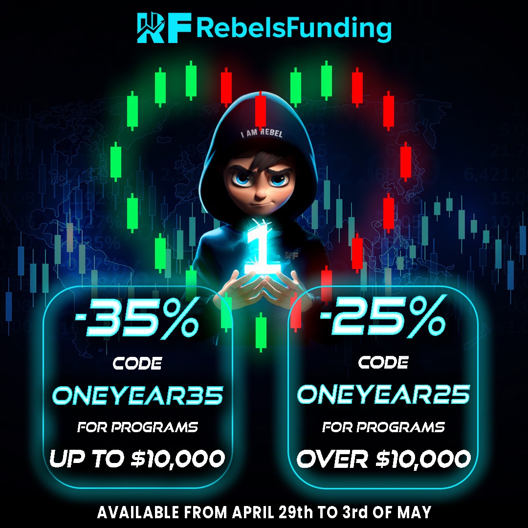 ‼️BANGER ANNIVERSARY DISCOUNT ‼️

Use ONEYEAR35 for a 35% discount on programs below 10k, and ONEYEAR25 for a 25% discount on programs above 10k. Don't miss out on this golden opportunity - the offer is valid until Friday.

#Rebelsfunding #Rebelscommunity #propfirm #fotrxtrader…