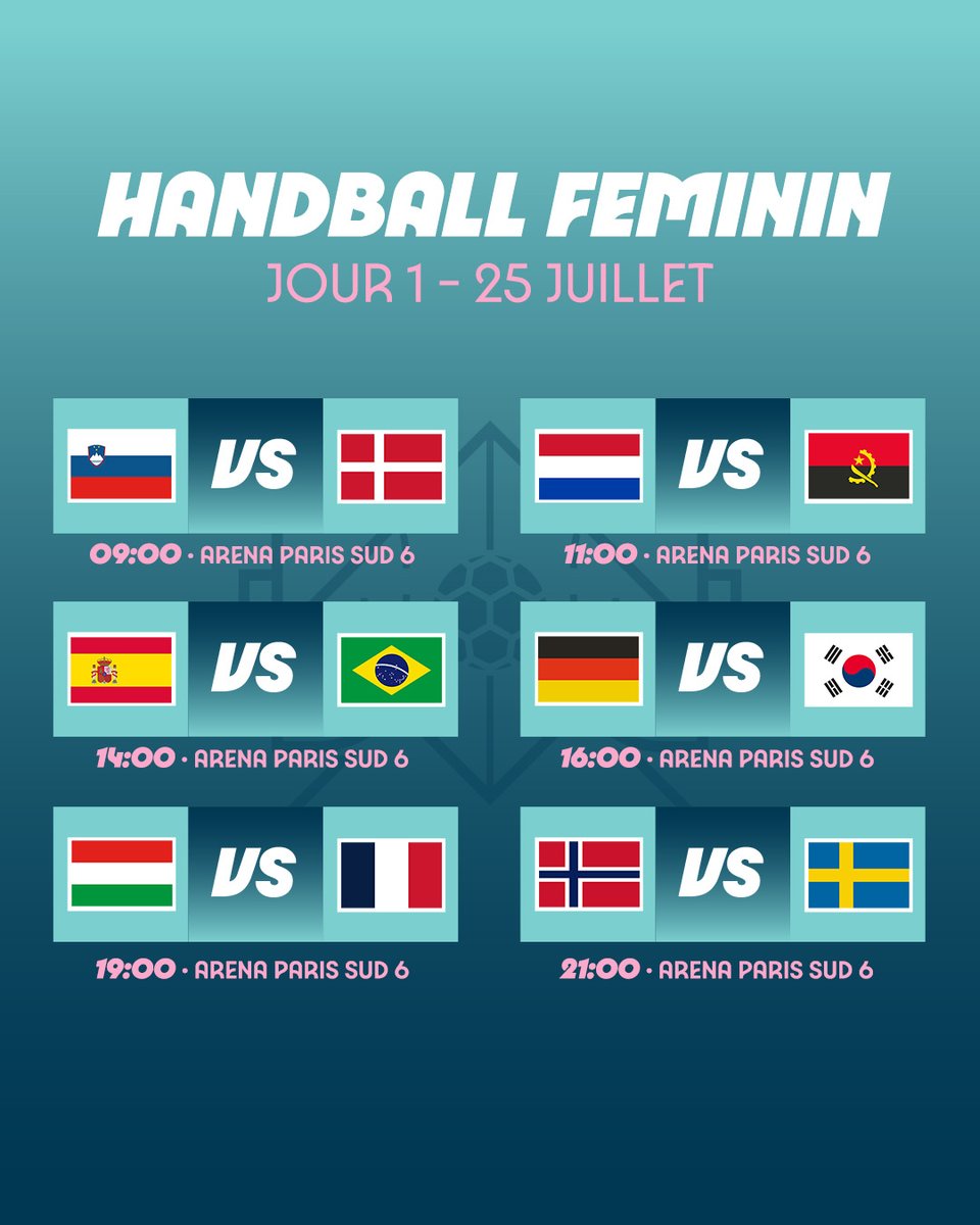 Ça y est ! Après le tirage au sort, nous connaissons maintenant le calendrier du tournois olympique de handball féminin 🤾 Préparez vous à encourager votre pays à l'Arena Paris Sud ! PS : il reste des billets sur tickets.paris2024.org