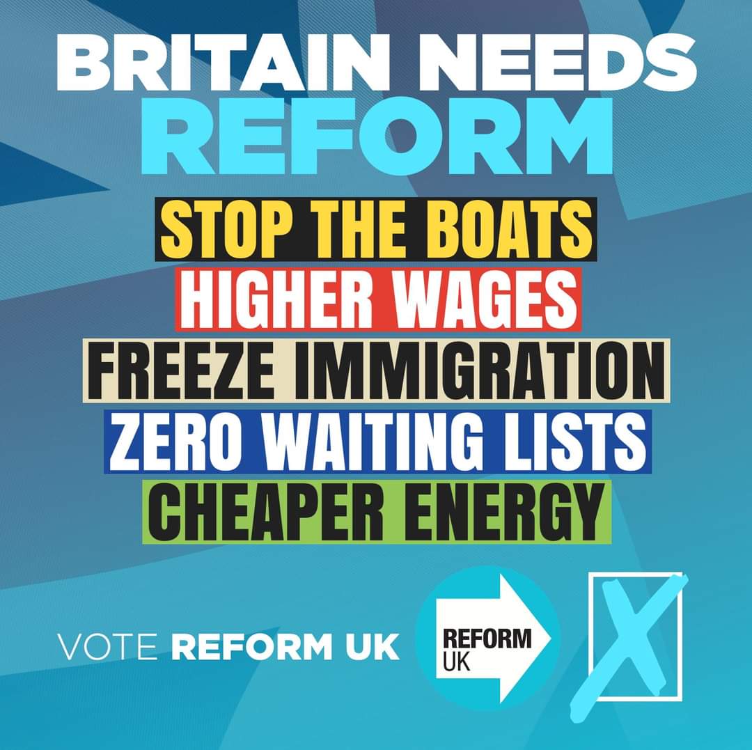 Britain Needs Reform!
1. STOP THE BOATS
2. HIGHER WAGES
3. FREEZE IMMIGRATION
4. ZERO WAITING LISTS
5. CHEAPER ENERGY
Send a message to Westminster. Vote for your local Reform UK candidate in Bowdon, Broadheath, Brooklands, Hale Barns, Manor, Timperley & Urmston this Thursday.