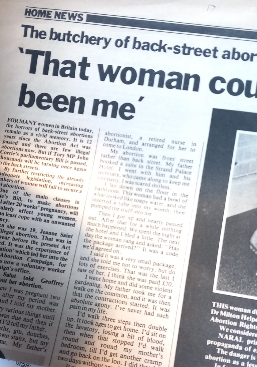 Does anyone know of published accounts of back-street abortions pre-1967 in the UK? Contemporary accounts are unlikely (because it was a crime) and after 1967 the focus was on the safety of medical abortion rather than the dangers of the alternative. @erinacean