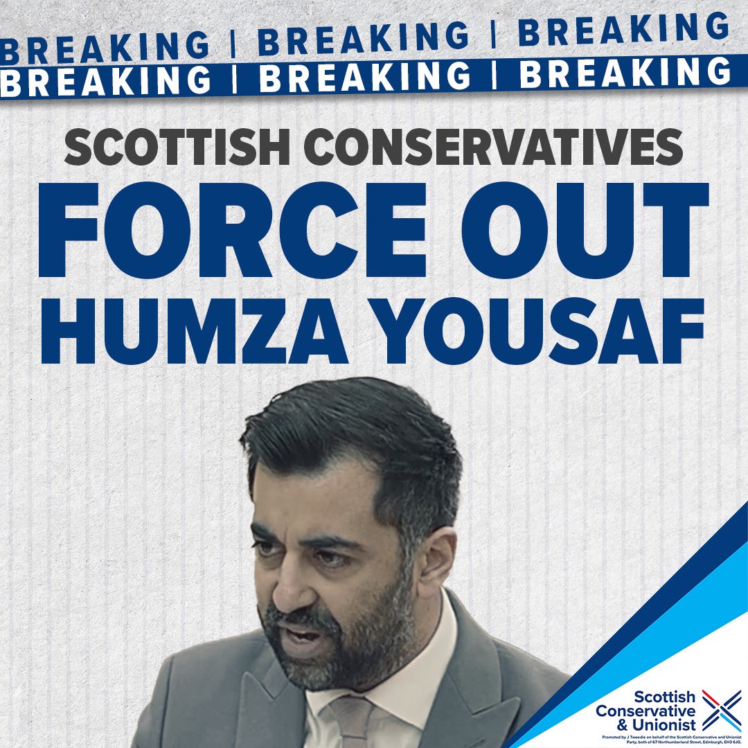 🚨 BREAKING: Yousaf reportedly to resign as First Minister following @Douglas4Moray & @ScotTories motion of no confidence in his leadership.