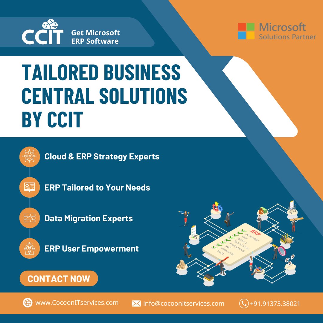 Unleash #Dynamics365BusinessCentral's power with ccitcloud! As a @Microsoft partner, we offer tailored consultancy for seamless implementation, customization to your needs, secure data migration, comprehensive training & continuous optimization.Reach out info@cocoonitservices.com