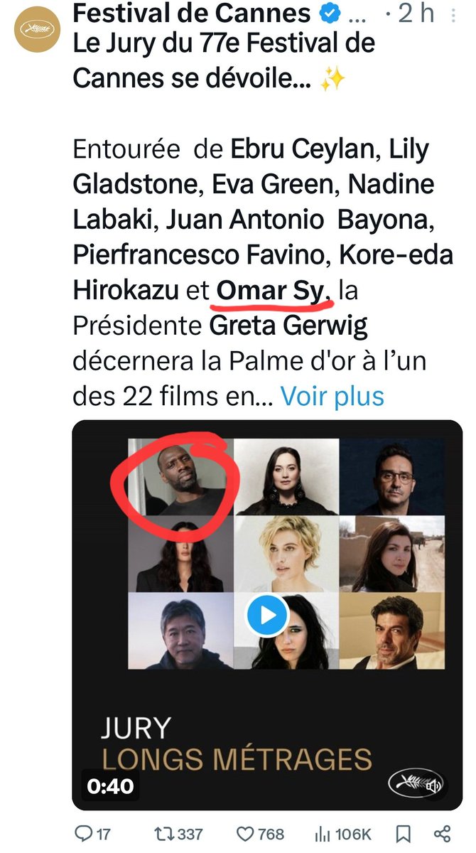 Question : si #OmarSy avait soutenu #Gaza comme il se doit serait-il aujourd'hui membre du jury du festival de Cannes ?