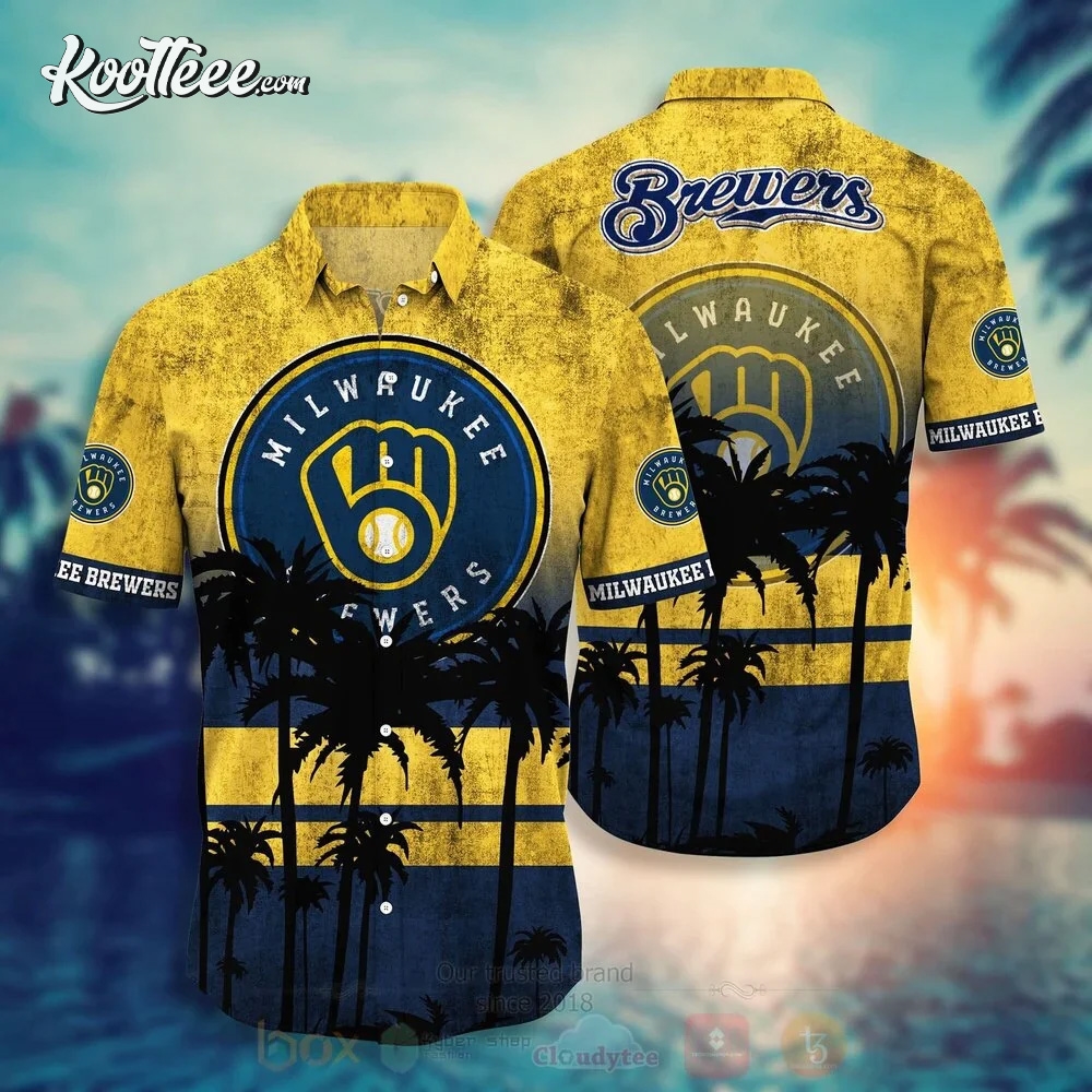 Milwaukee Brewers Palm Tree Hawaiian Shirt #MilwaukeeBrewers #koolteee koolteee.com/product/milwau…