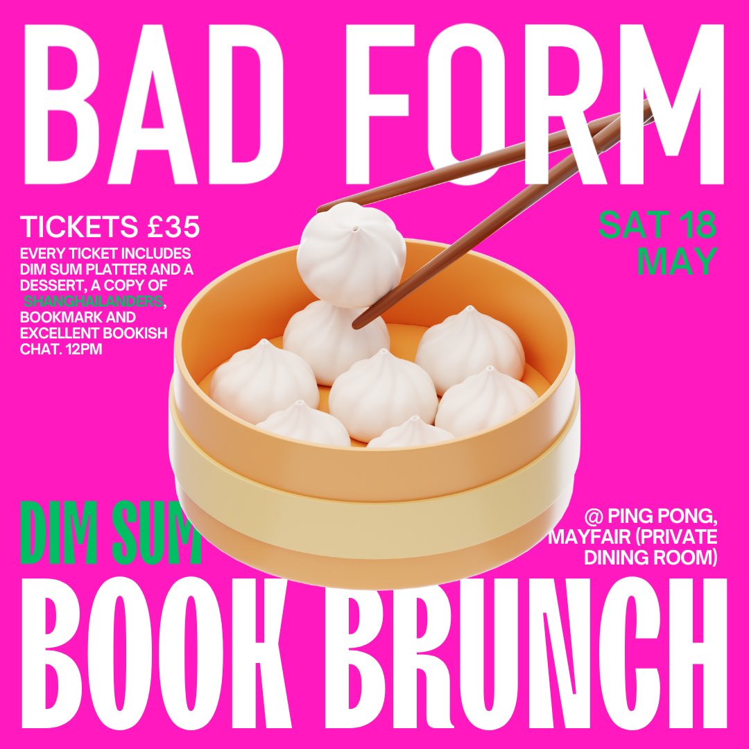 Book brunch is back 💖💘❤️🤌👀 you get a bunch of dim sum, a BOOK, and excellent chat in a ✨private room✨ for £35. Join us!! Tickets: badformreview.com/shop/p/kstikj4…