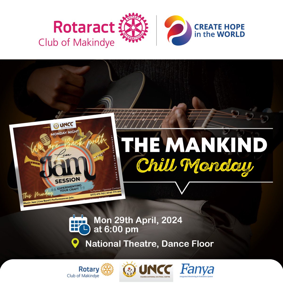 It's been a great April, *Thank you Lord*, and for today, let's go jamming... We join UNCC for the Jam Session today at national theatre at 6pm. Come let's roll together. #TheMankind #FlyBeyond