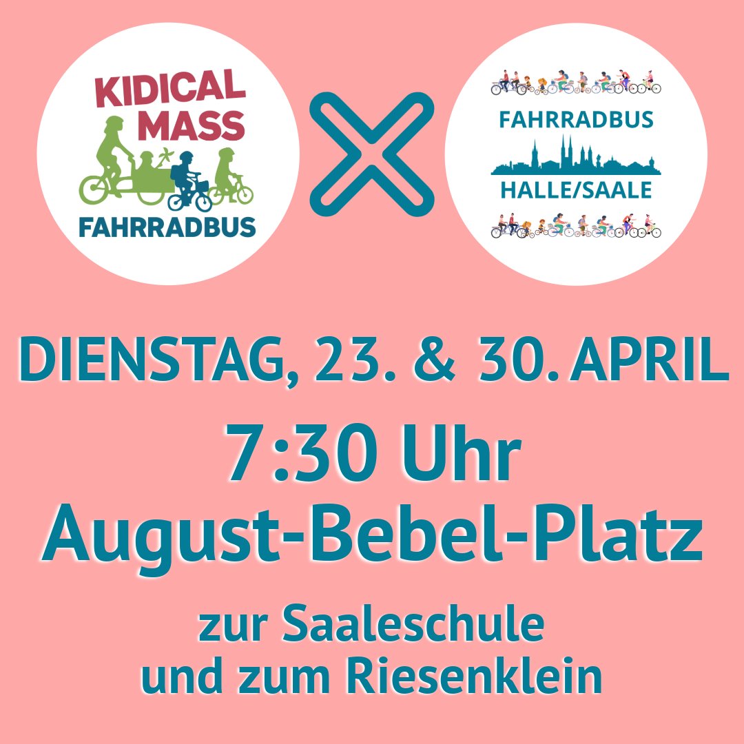 Kidical Mass - wir sind dabei! Auch morgen rollt unser #FahrradBus in #Halle wieder als Teil der #KidicalMass Aktionswochen. Für sichere Kinder- und Jugendmobilität als Schlüssel zur #Mobilitätswende!
#Riesenklein #StreetsForKids #KinderaufsRad #FahrradBus #Bicibus #Bikebus