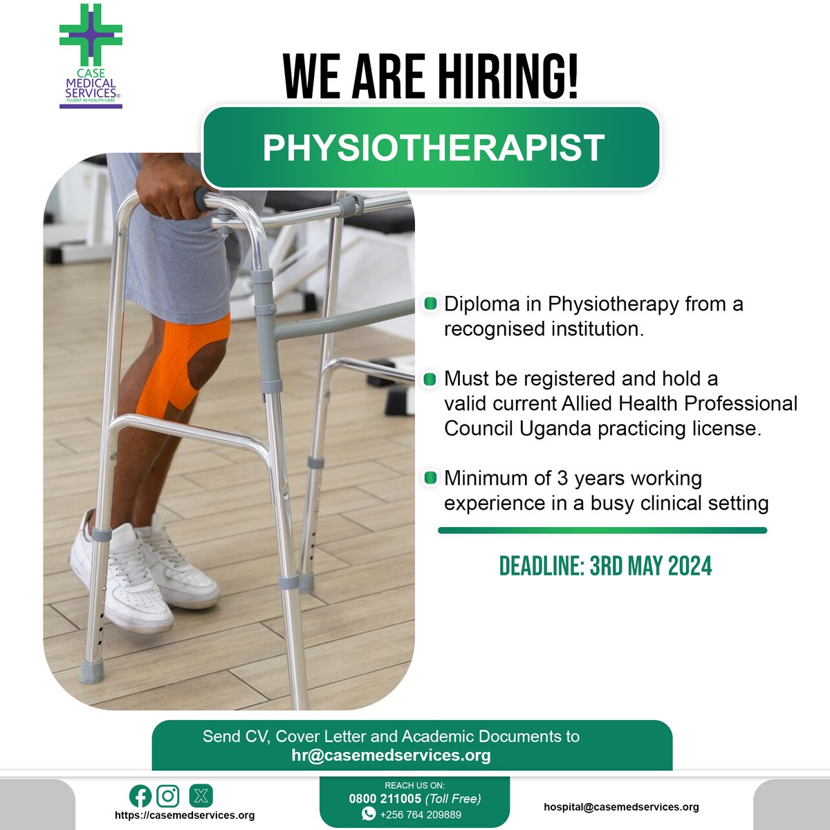 Are you passionate about physiotherapy? We want to work with you. Apply now through hr@casemedservices.org.
#vacancy