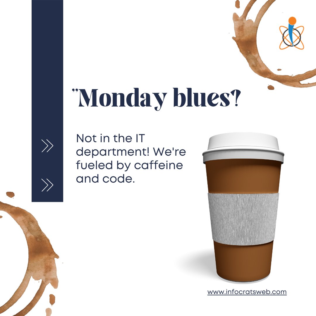 Rise and grind with the IT crew! 💻☕ No Monday blues here, just caffeine and code powering us through the week.  #CodeLife #ITLife #InfocratsWeb #MondayMotivation #infocratswebsolutions