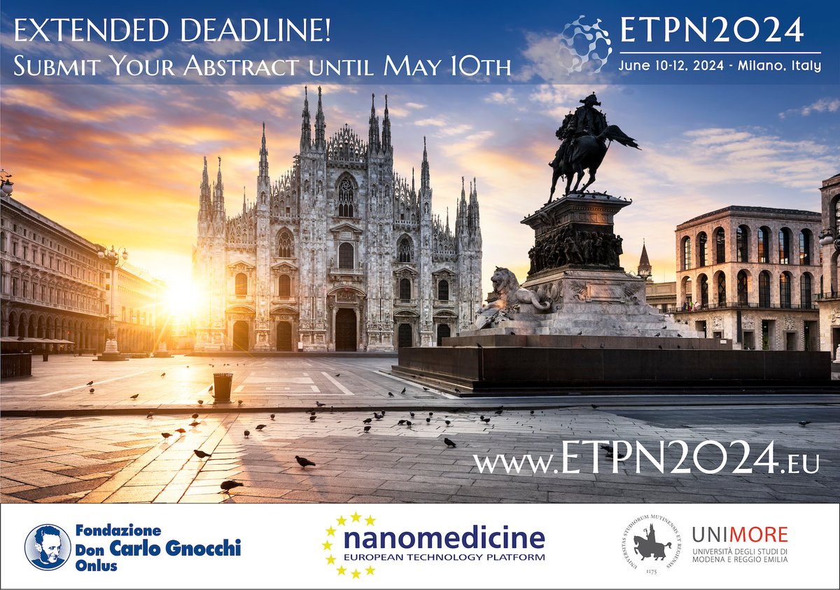 📢 #Nanomedicine innovators, you've got more time! The abstract submission deadline for #ETPN2024 has been extended to May 10th. Don’t miss your chance to showcase your research! Submit now for posters and oral presentations: etpn2024.eu/abstract #Nanomedicine #Nanotechnology