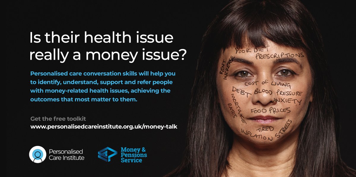 When someone’s struggling financially, the effects on their health can be severe. Use our Money Talk Toolkit to identify, understand, support and refer people with money-related health issues, in order to achieve the outcomes that matter most to them. personalisedcareinstitute.org.uk/money-talk/