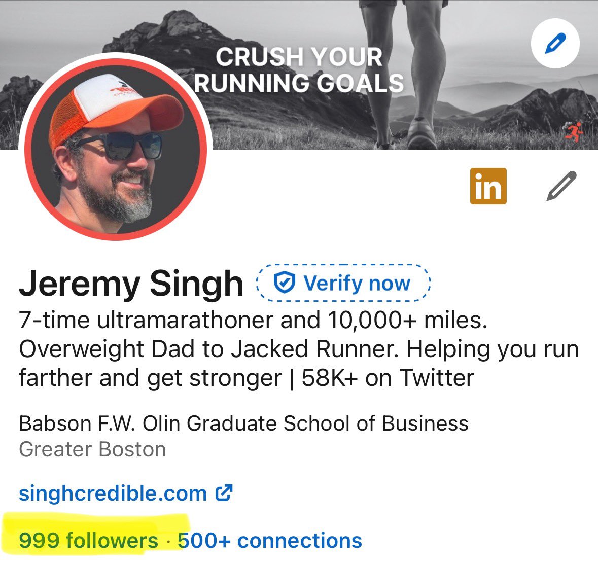 When I hit 1000 on LinkedIn I’m going to celebrate by going for a run.