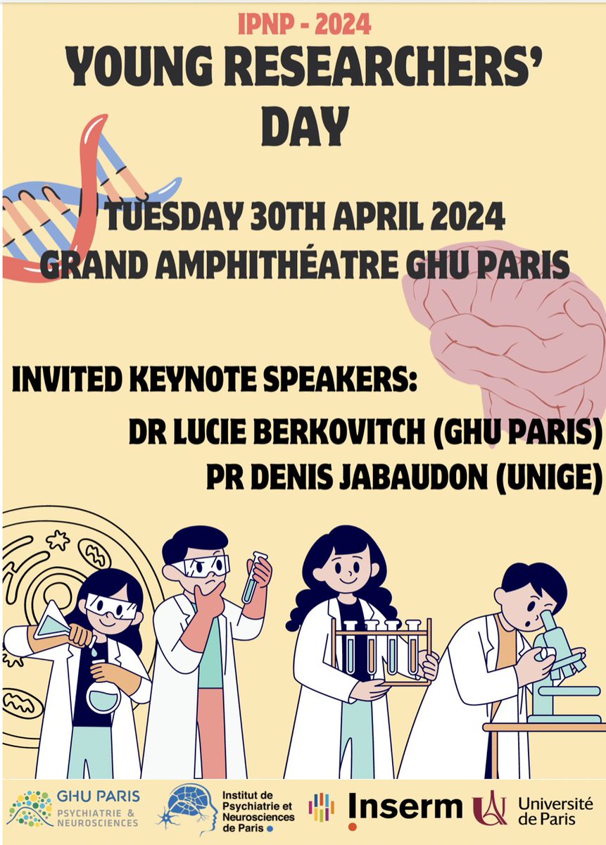 Tomorrow- starting at 9am: Young researcher's day at the IPNP! With two extraordinary guest speakers, Drs L Berkovitch (GHU Psychiatrie et Neurosciences Paris) and D Jabaudon (Neurocenter Geneva). @inserm @GHUpsychiatrie @neuroscienceparis