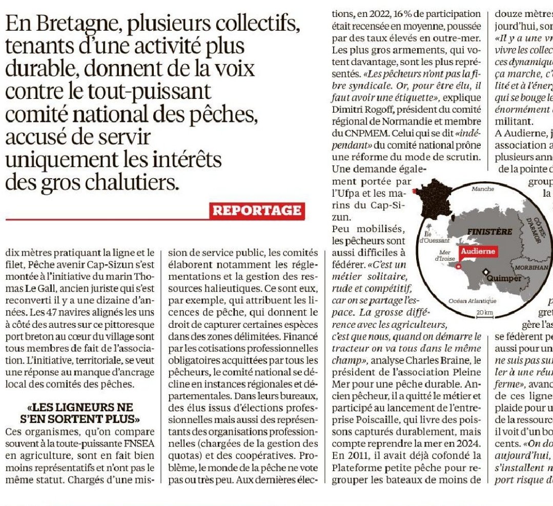 DAVID contre GOLIATH Si vous êtes curieux de comprendre comment la pêche fonctionne en France, je vous invite chaleureusement à acheter @libe du 29/04. 🟢 @EnsembleSNT sera le 3 mai à #Audierne pour en débattre avec les acteurs.