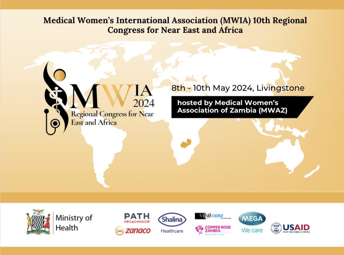Medical Women's International Association (MWIA) holds an international congress every three years. This year the meeting will be hosted by @MWAZ_Zambia AIM: scientific gathering on topics of interest to women in medicine. REGISTRATION mwianear2024.com #globalhealth