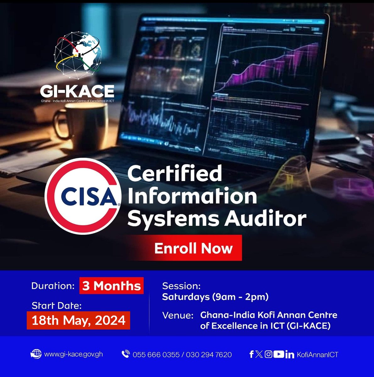 Join our three month intensive CISA course to boost your career opportunities and meet the global demand for networking professionals.

Call us 0556660355 now to enrol.

#GIKACE #kofiannanict #GhanaIndiaKofiAnnanCentreOfExcellenceinICT