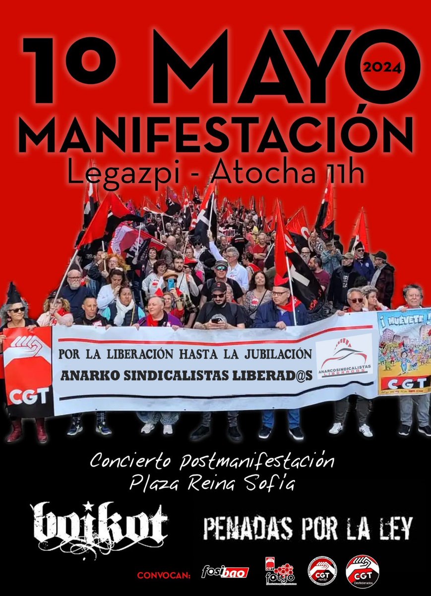 AnarcoLiberados's tweet image. Madrid. 1 de Mayo. Dos manis a elegir. La de @CNTsindicato, @CGT y otros colectivos, o la de l@s autenticos anarco sindicalistas liberados de @cgttcmadrid @CGTfesibac @fetyccgt. Tu eliges

@amapolaryn @ALasBarricCGT @DLucha @napoleoncgtito @CGTFEHAC