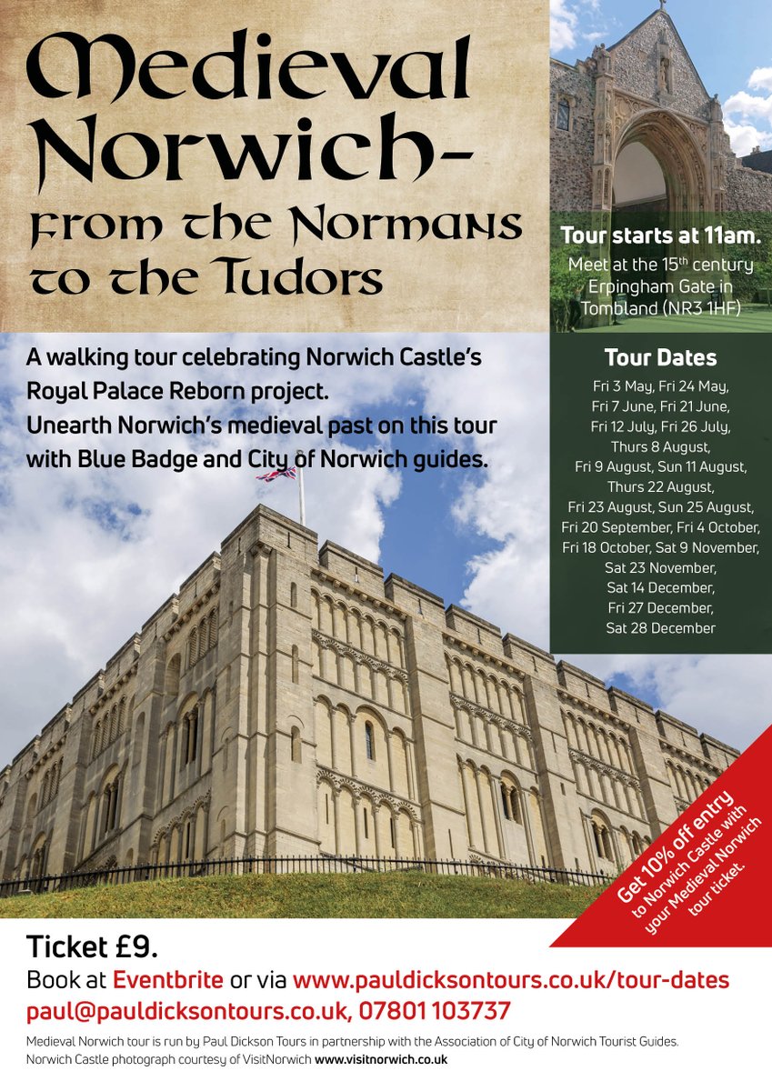 Friday's Medieval Norwich tour is fully booked, but there are places available on Friday 24 May and subsequent tours. For more info and tour dates go to pauldicksontours.co.uk/tour-dates #Norwich @VisitNorwich