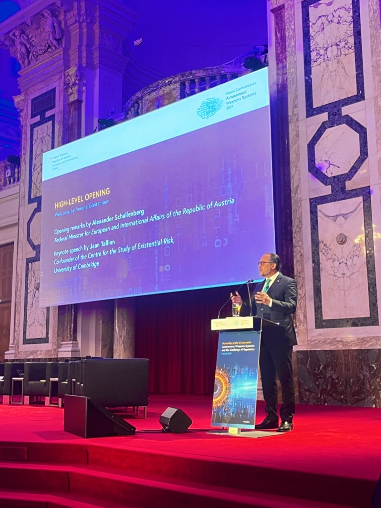 Stop Killer Robots (@bankillerrobots) on Twitter photo "We have a small window of opportunity, let's use it."
<a href="/a_schallenberg/">Alexander Schallenberg</a> opens the Austrian government conference on #AutonomousWeapons in Vienna🇦🇹 #HumanityAtTheCrossroads #AWS2024 <a href="/MFA_Austria/">MFA Austria</a>
The #StopKillerRobots delegation is here.
📹Follow live: bmeia.gv.at/themen/abruest… "We have a small window of opportunity, let's use it."
<a href="/a_schallenberg/">Alexander Schallenberg</a> opens the Austrian government conference on #AutonomousWeapons in Vienna🇦🇹 #HumanityAtTheCrossroads #AWS2024 <a href="/MFA_Austria/">MFA Austria</a>
The #StopKillerRobots delegation is here.
📹Follow live: bmeia.gv.at/themen/abruest…