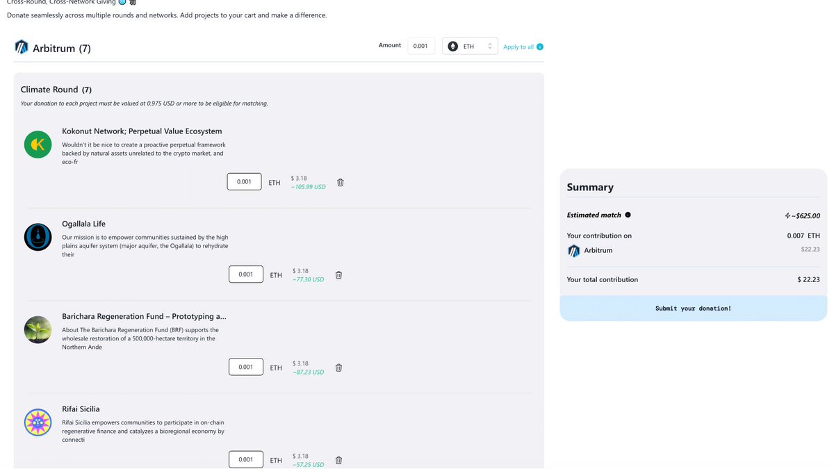 I love the live matching estimates @gitcoin 😊 Just donated to some of the projects I admire the most in #ReFi : @cognitivepolicy @RifaiSicilia @OgallalaLife @KokonutNetwork @earthistdao @R3WILDco @AtlantisDAO1