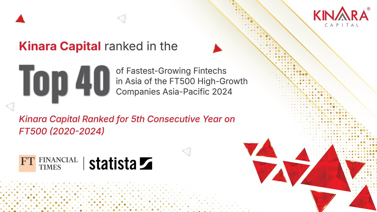 Proud to share that we have ranked on 🏆FT500 #HighGrowth Companies Asia-Pac🏆 for the 5th year in a row! This listing also places 🏆Asia’s Top 40 Fastest Growing Fintechs🏆 Thanks to @FinancialTimes @StatistaCharts Click here to read more: bit.ly/Top40FastestGr… #TeamKinara