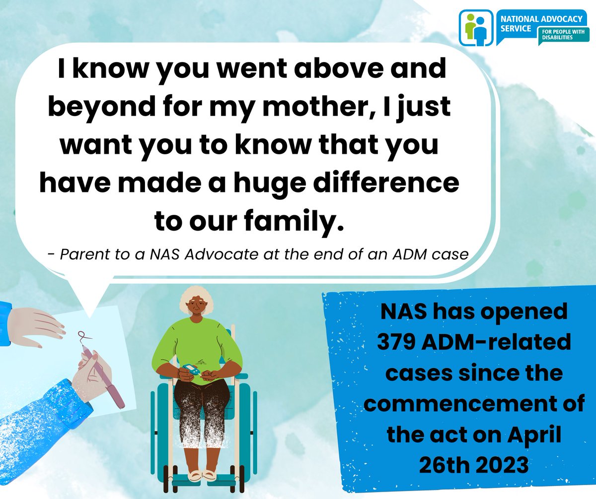 Last week was the 1st anniversary of the Assisted Decision-Making (Capacity) Act. NAS has supported 379 people through ADM cases since the law came into effect. Check out our website to contact us or find out more: advocacy.ie/help/contact-u… #Decisionmaking #Mondaymotivation
