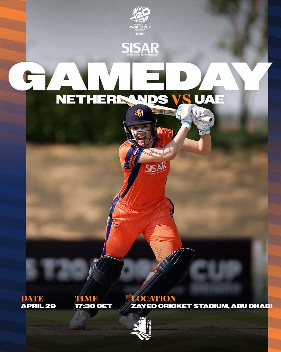 𝗚𝗮𝗺𝗲𝗱𝗮𝘆! 🧡 Geared up for our second qualifier! Today is our next match in the Global Qualifiers for the #T20WorldCup against UAE 🇦🇪 Watch it live at icc-cricket.com 📺 Cheer us on 📣 #kncbcricket #kncbwomen #t20worldcup #t20wcq #sisar #hcl #icc #NEDUAE