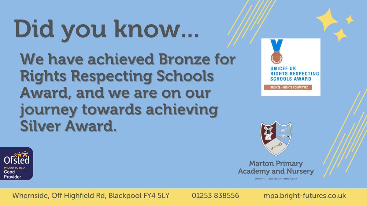 Find our more about Rights Respecting Schools  👉unicef.org.uk/rights-respect…

#WeAreMarton #WeAreBrightFutures #UNICEF #RightsRespecting #DidYouKnow @BrightFuturesET