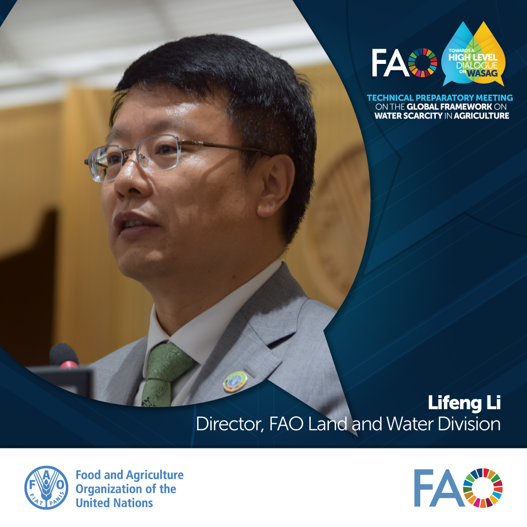 'We are here today because we all believe that we need to act together to step up our actions in addressing water scarcity in agriculture, which poses a threat to food security, to nutrition and even to socio economic development' @FAOLandWater Director @LI_Lifeng_FAO