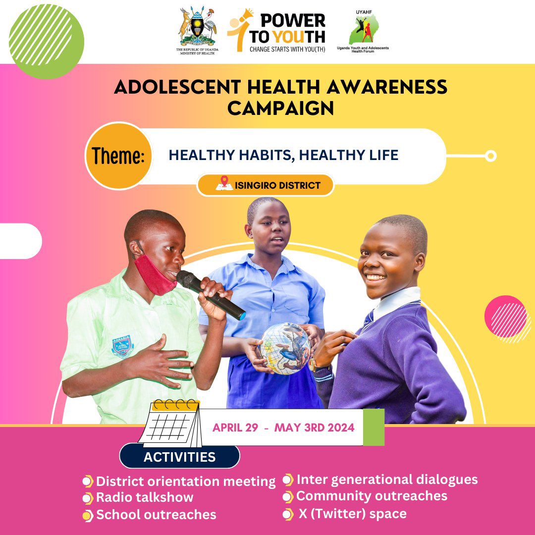 This week; @uyahf1 as an implementing partner under the Power To Youth Uganda Project-@powertoyouthug & @Educ_SportsUg #ADHCampaign24 will be taking place in Isingiro District!