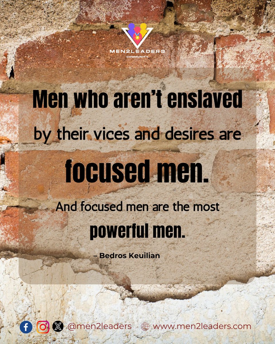 True power isn't found in domination or indulgence, it's in mastering ourselves.
Those who conquer their vices and desires wield a strength unmatched by any external force.
When we rise above our vices, we become architects of our destiny. 

#SelfMastery
#Men2leaders