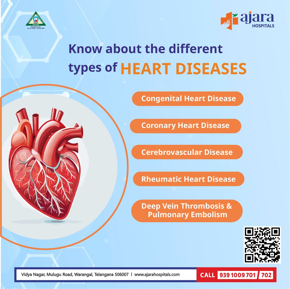 Discover the various types of heart disease. At Ajara Hospital, we provide comprehensive care for all types of heart conditions.

#HeartDisease #CoronaryArteryDisease #CongenitalHeartDefects #HeartFailure #HeartAttack #HeartAwareness #PreventHeartDisease