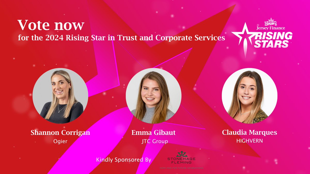 Vote now for your 2024 Rising Star in Trust and Corporate Services:  

Shannon Corrigan, @OgierGroup 

Emma Gibaut, @jtcgroup 

Claudia Marques, HIGHVERN

Kindly sponsored by @SF_FamilyOffice 

To vote and for more information visit our website: jsy.fi/3TJPjT8
