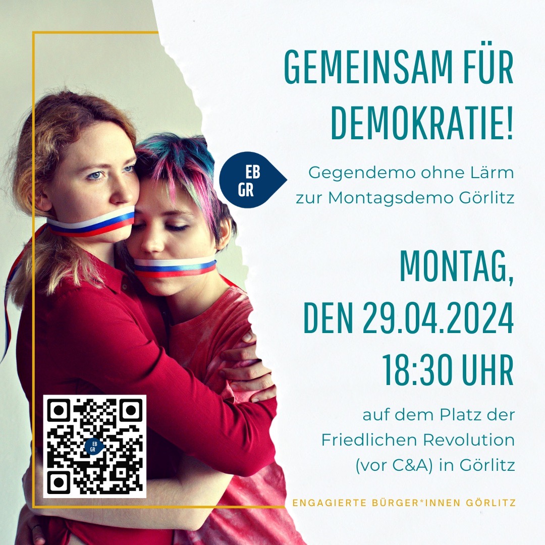 Sei dabei beim Gegenprotest in #Görlitz heute um 18:30 Uhr

Gegendemo “Gemeinsam für Demokratie”

#WirSindDieBrandmauer #NieWiederIstJetzt #LautGegenRechts #SeiEinMensch #NoAfD