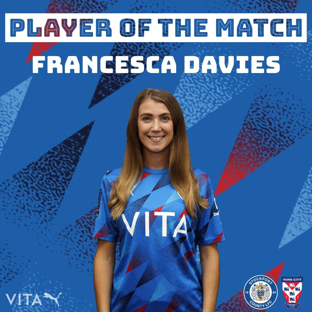 𝗣𝗹𝗮𝘆𝗲𝗿 𝗢𝗳 𝗧𝗵𝗲 𝗠𝗮𝘁𝗰𝗵 ⭐️

The POTM from yesterday’s 1-1 draw with York City Ladies, as chosen by her teammates, was…

Francesca Davies 👏

Congratulations, Fran 💙

#StockportCounty