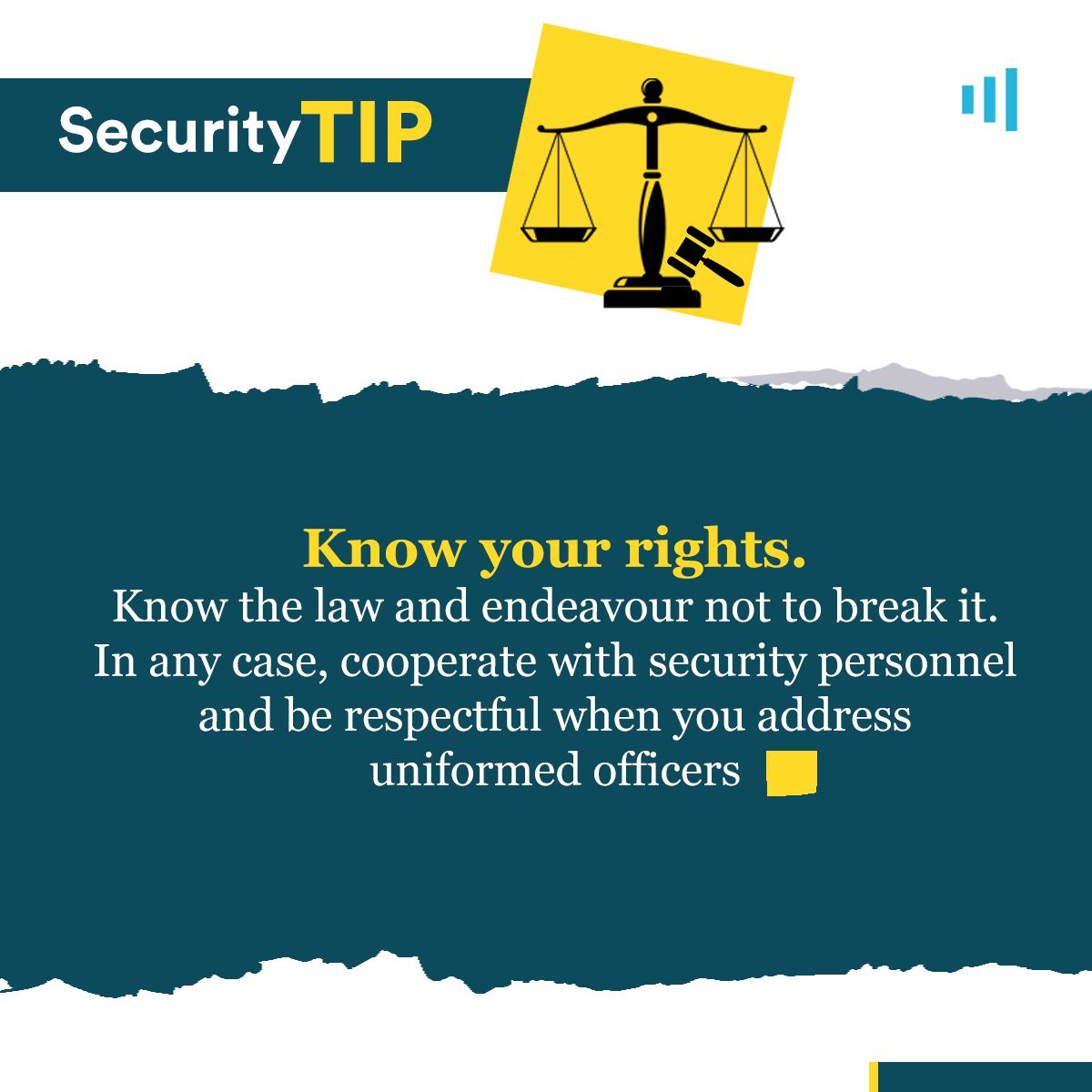 Security tip of the week: Protect yourself by knowing the law and knowing your rights. #HumAngleSecurityTip