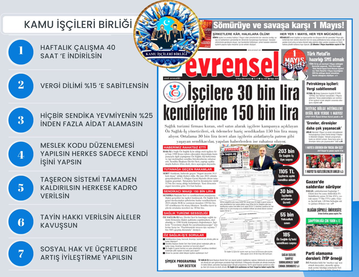 #Kamuişçileri #Sendikalar tarafından sömürülmeye devam ediliyor; Değişim şart.
<a href="/RTErdogan/">Recep Tayyip Erdoğan</a> <a href="/isikhanvedat/">Prof. Dr. Vedat Işıkhan</a> <a href="/eczozgurozel/">Özgür Özel</a> <a href="/turkiskonf/">TÜRK-İŞ</a> <a href="/hakiskonf/">HAKİŞ KONFEDERASYONU</a> <a href="/diskinsesi/">DİSK</a> <a href="/nowhaber/">NOW HABER</a> <a href="/fatihportakal/">fatih portakal</a> <a href="/KucukkayaIsmail/">Ismail Kucukkaya</a> <a href="/ekremacikel/">Ekrem Açıkel</a>