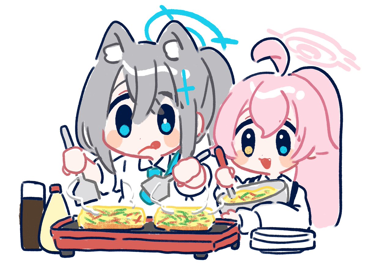 ホシノ(ブルーアーカイブ) ,砂狼シロコ(ブルアカ) 「お好み焼きシロホシ 」|こくもすのイラスト