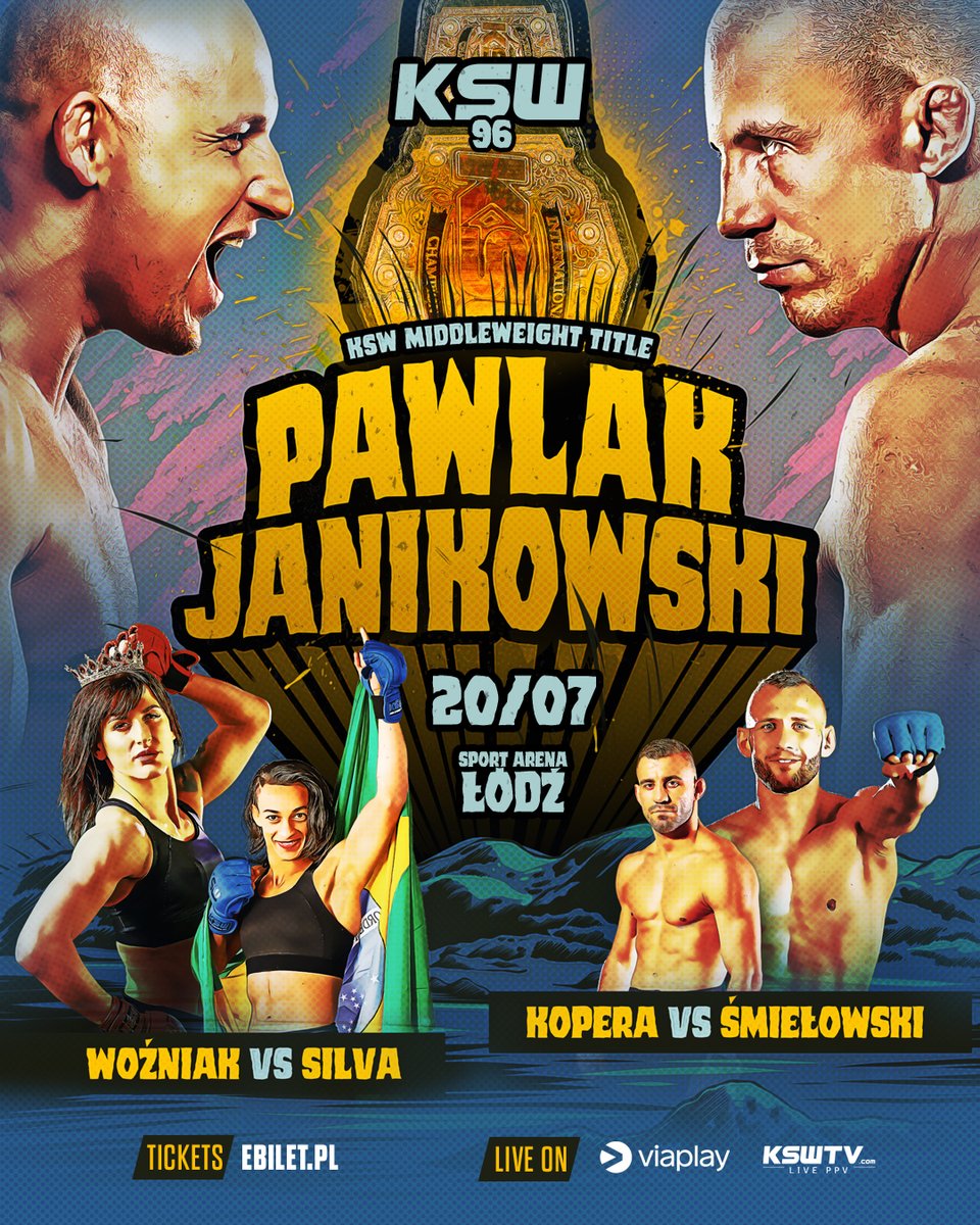 Łódź! We are coming 🔜 👑 Pawlak vs. @d_janikowski 🇵🇱 🇵🇱 Kopera vs. Śmiełowski 🇵🇱 🇧🇷 Silva vs. @Ewi_Wo_MMA 🇵🇱 #KSW96 | July 20 | Łódź | @eBiletPL