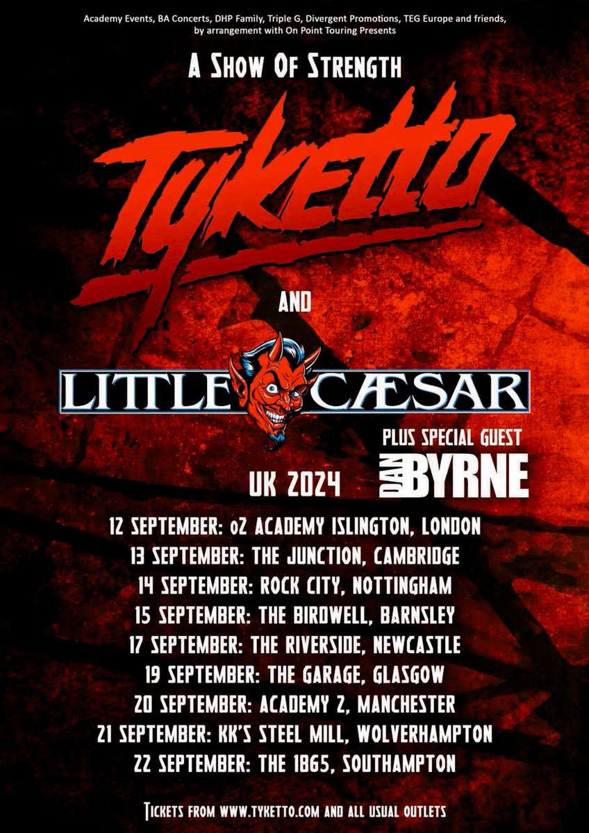 I have the enormous pleasure of announcing that this September, I will be heading out on tour with my friends in the legendary Tyketto (The Official) and Little Caesar!🔥 I can't wait to be playing some bucket list venues and to join some world-class musicians on my biggest run