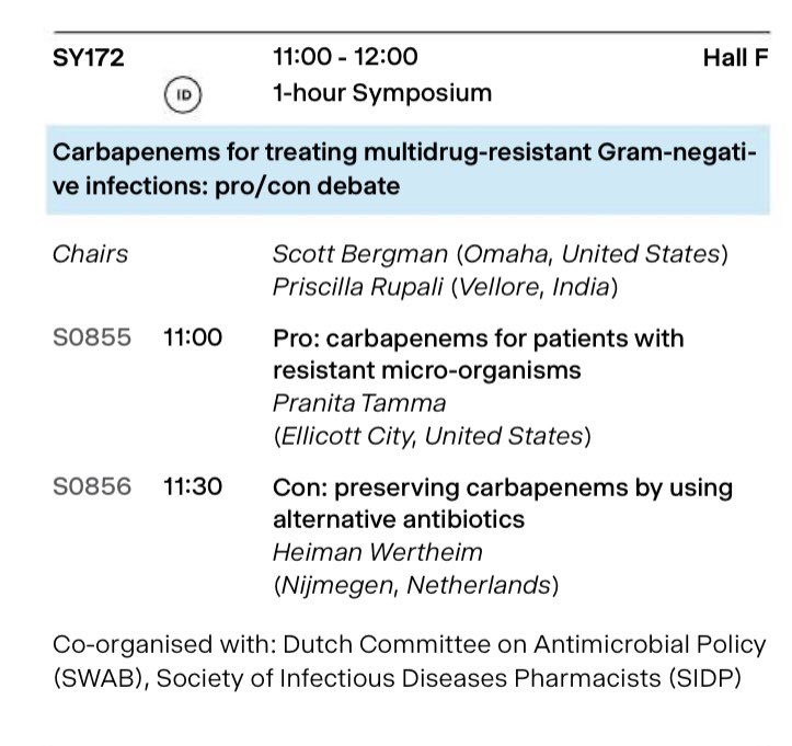 Great debate session coming up this morning at #ESCMIDGlobal2024 with ISAC Trustee, Prof. Heiman Wertheim, presenting on preserving carbapenems by using alternative antibiotics. #Escmidglobal #escmid #eccmid #antibiotics #antimicrobialresistance #infectiousdiseases #gramnegative