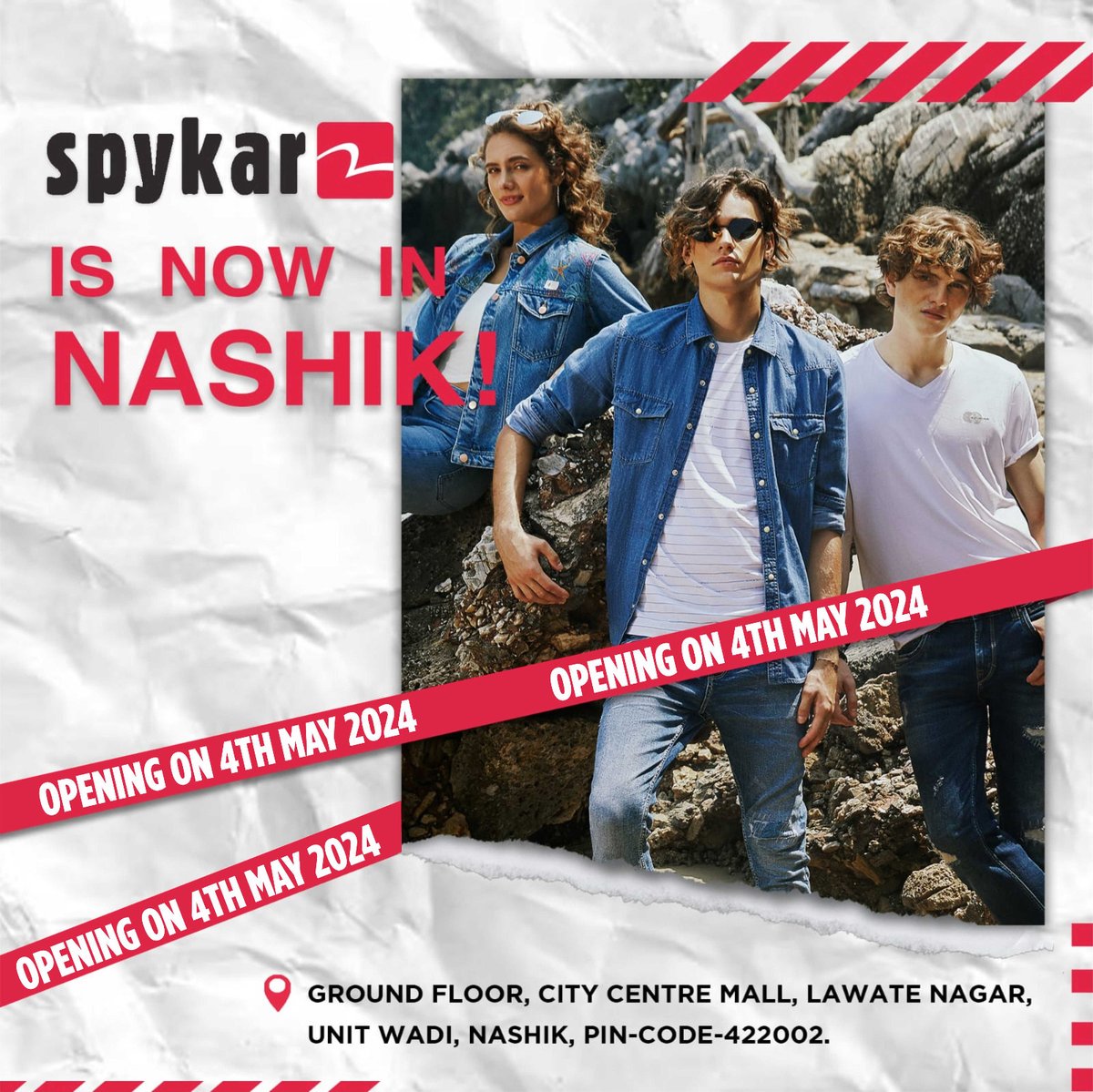 Big news for all the fashion enthusiasts in Nashik! Spykar is all set to unveil its trendy collection at City Centre Mall starting May 4th, 2024. Get ready to indulge in some serious style upgrade!

#spykar #ccm #citycentremall #nashik #nashikcity