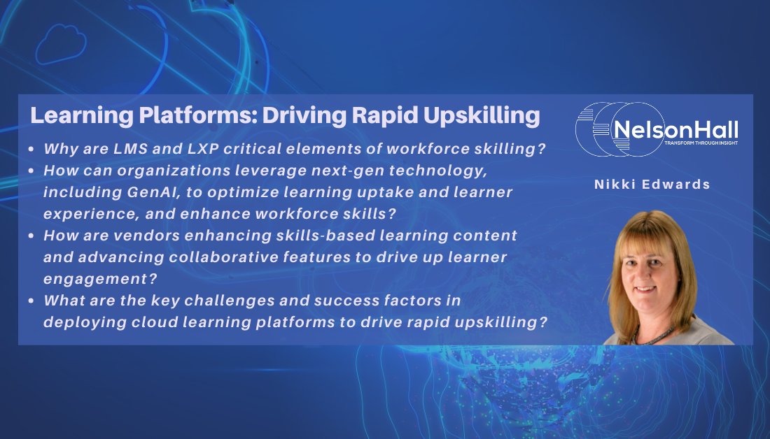 Thanks 2 @LearningPool for the #NelsonHall ‘Learning Platforms: Driving Rapid #Upskilling’ project briefing/tech demo. 2024 strategy + portfolio of platforms roadmap: building on expertise in #Skills + targeted approach 2 GenAI. #Learning #LnD #LearningPlatforms #HR @NHInsight